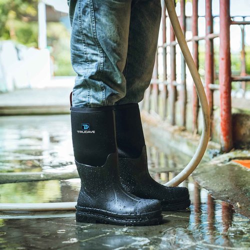 Rubber Work Boots with Steel Shank, Men's Waterproof Rain Boots Anti-slip, 5mm Neoprene Insulated Outdoor Hunting Boots, Durable All Season Knee Boots for Farming Construction Gardening Size 6-21