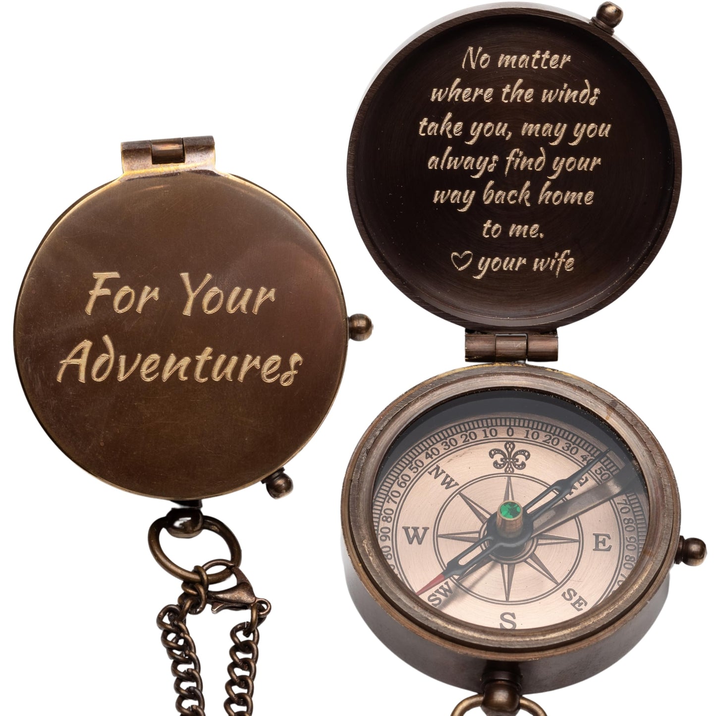 Engraved Compass Gift for Men - Personalized Brass Pocket Compass - Custom Antique Keepsake for Son, Husband, Boyfriend, or Dad