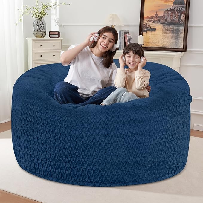 4FT Bean Bag Chair,Giant Bean Bag Chairs for Adults,Big Bean Bags with Memory Foam Filled, Large Beanbag Chairs with Chevron Plush Cover-Blue