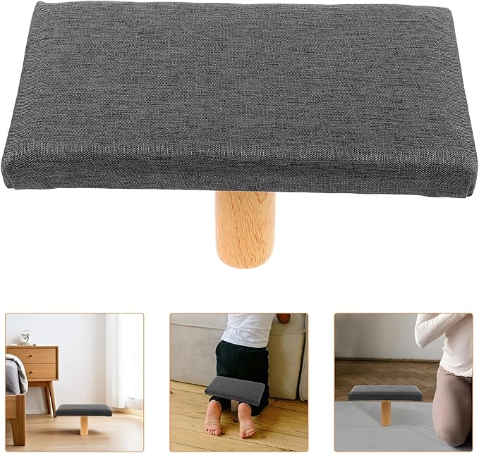 Bench Wood Seiza Stool with Cushion for Prayer and Ergonomic Single-Leg Balance Chair Stable Posture Support Grey Seat for Adults