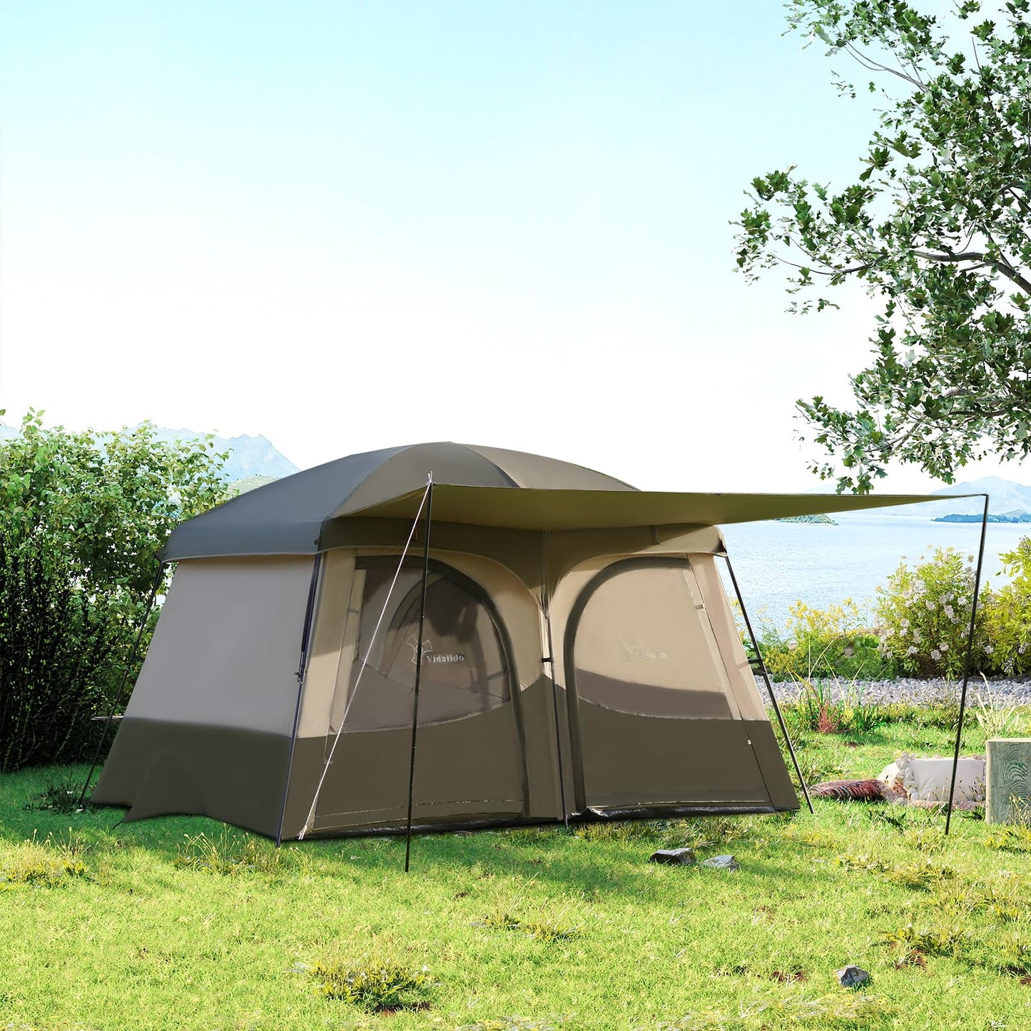Vidalido Tents,6-8 Person Camping Tent with Extended Vestibule,2 Room Weather Resistant Family Tents,Easy Install Waterproof Outdoor Tent for Backpacking and Camping Hiking