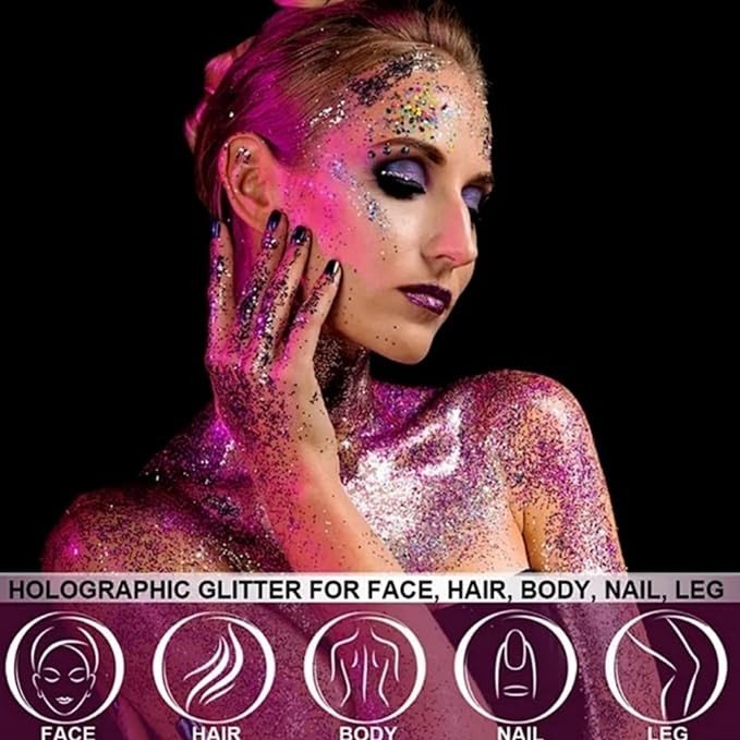 MAEPEOR Body Glitter Stick 6 Colors Holographic Mermaid Sequins Chunky Face Glitter Stick Singer Concerts or Music Festival Rave Body Makeup (Color 05)