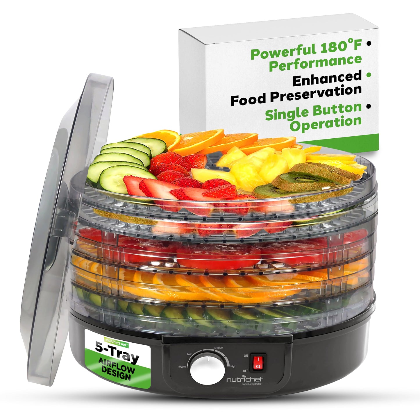 NutriChef Electric Countertop Food Dehydrator - Professional Multi-Tier Food Preserver - Dehydrates Fish, Meats, Mushrooms, Frui