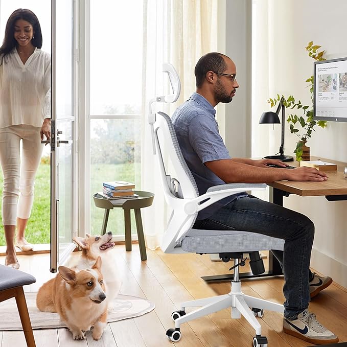 balmstar Office Chair,Ergonomic Comfy Home Desk Chair with 350LBS Capacity,High Back Gaming Chair with Wheels,Mesh Computer Chair,Lumbar Support, Adjustable Headrest,Flip-up Armrest