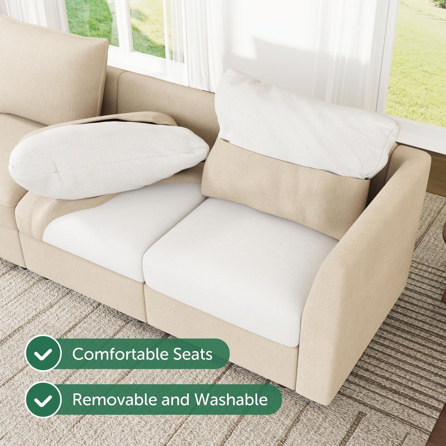 HONBAY Modular Sectional Sofa with Storage U Shaped Sectional Sofa, Convertible Couches for Living Room - Beige