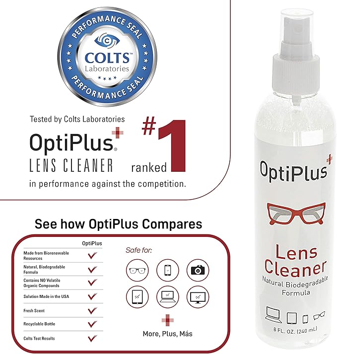 OptiPlus 16oz All Natural Lens and Screen Cleaning Pack, Lens Wipes, Microfiber Cloth and 16 x 16 Microfiber Terry Towel 3 Pack (Blue)