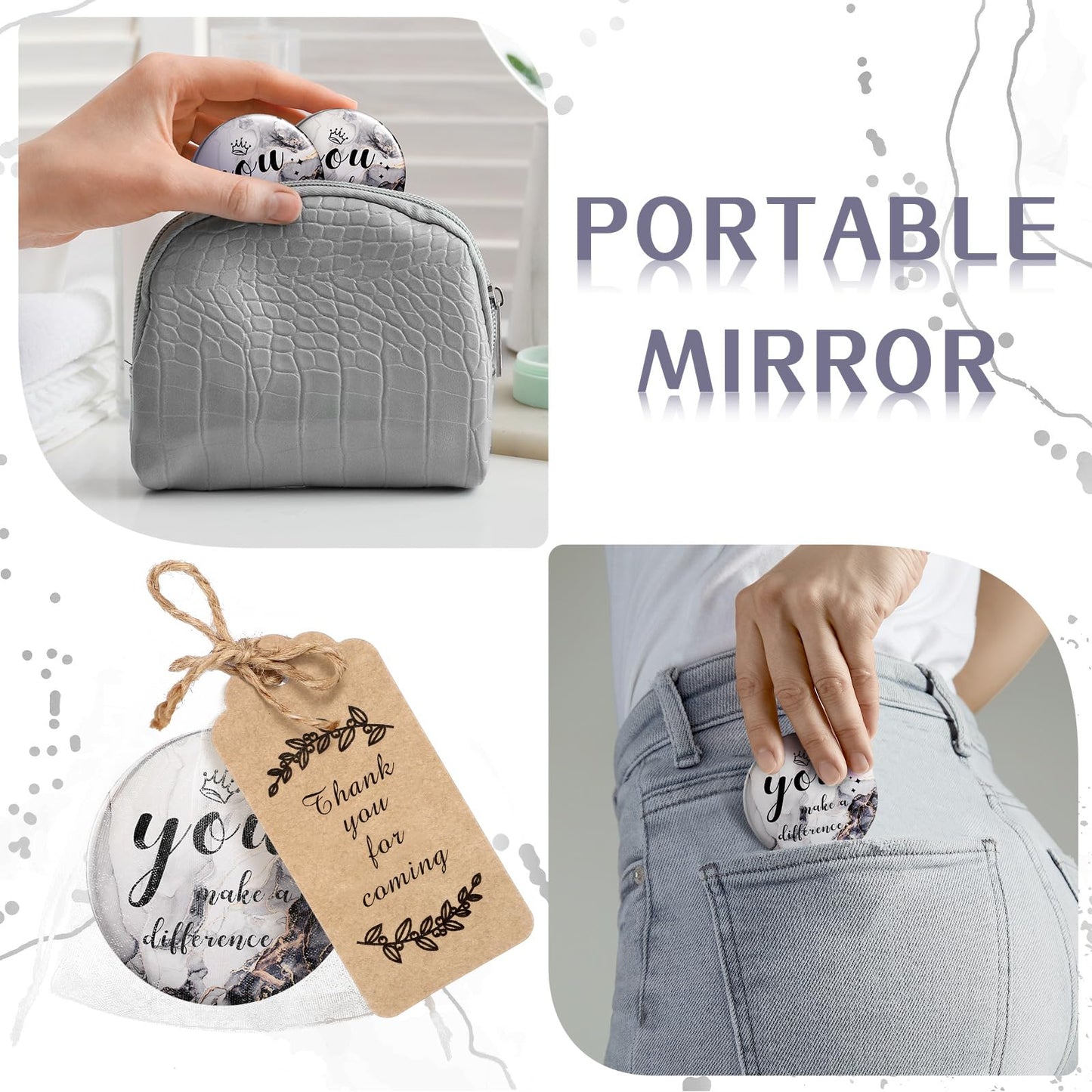 Tradder 50 Sets Compact Mirrors Bulk Women Gifts Inspirational Appreciation Employee Quinceanera Gifts Small Purse Pocket Makeup