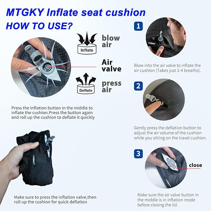 MTGKY Travel Seat Cushion,Airplane seat Cushion for Long Flight,Portable & Adjustable,Inflatable Cushion for Wheelchair, Travel,Driving,Office Work
