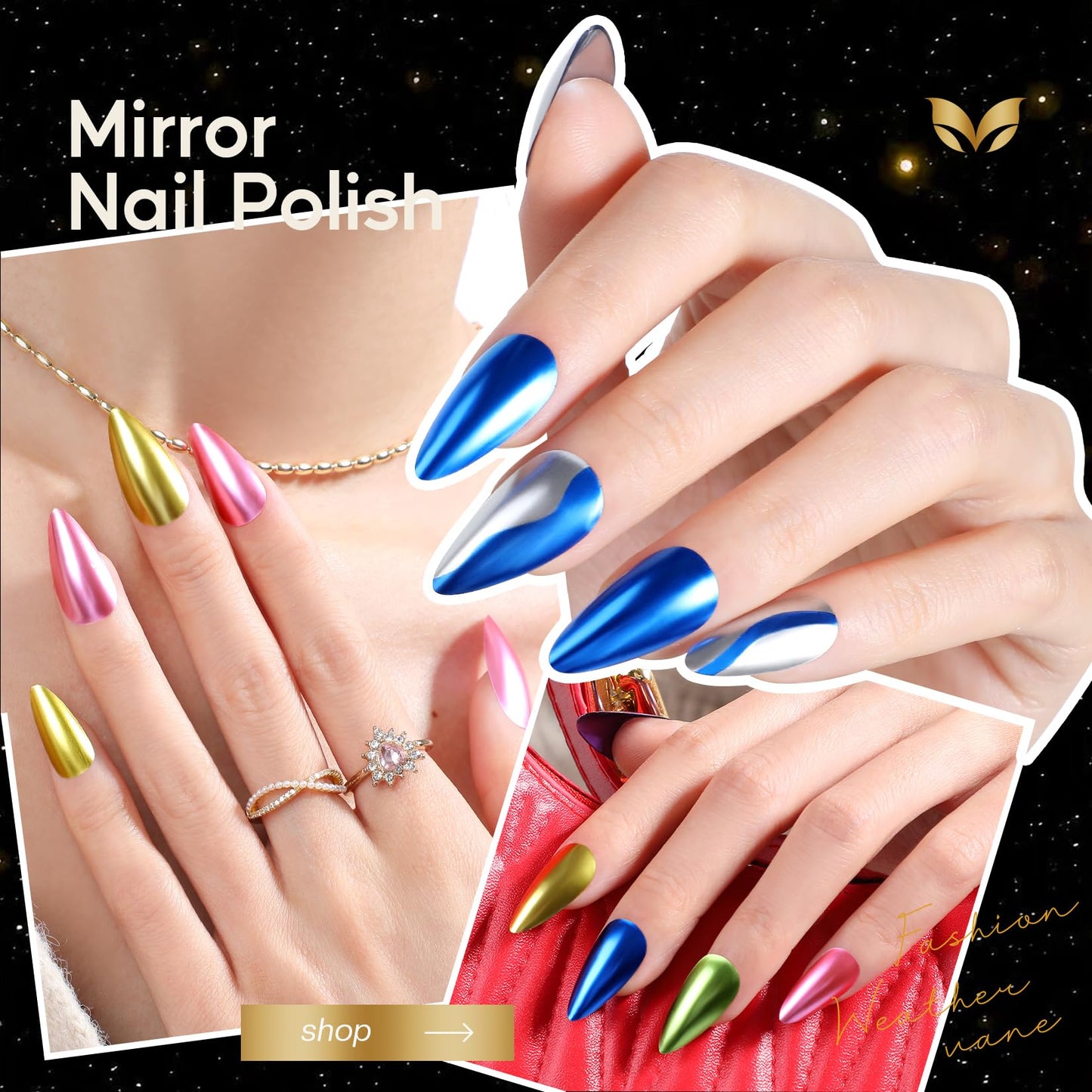 Morovan Fingernail Nail Polish Set: Metallic Chrome Mirror Quick Air Dry Nail Polish Gold Sliver Purple Mini Nail Polish Kit Hom