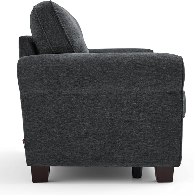 MCombo 67.7" Loveseat Sofa, 2-Seater Small Couch for Small Spaces, Classic Rolled Arm Upholstered Sofa with Solid Wood Legs for Living Room, Removable Cover, Chenille Fabric VE730 (Dark Grey)