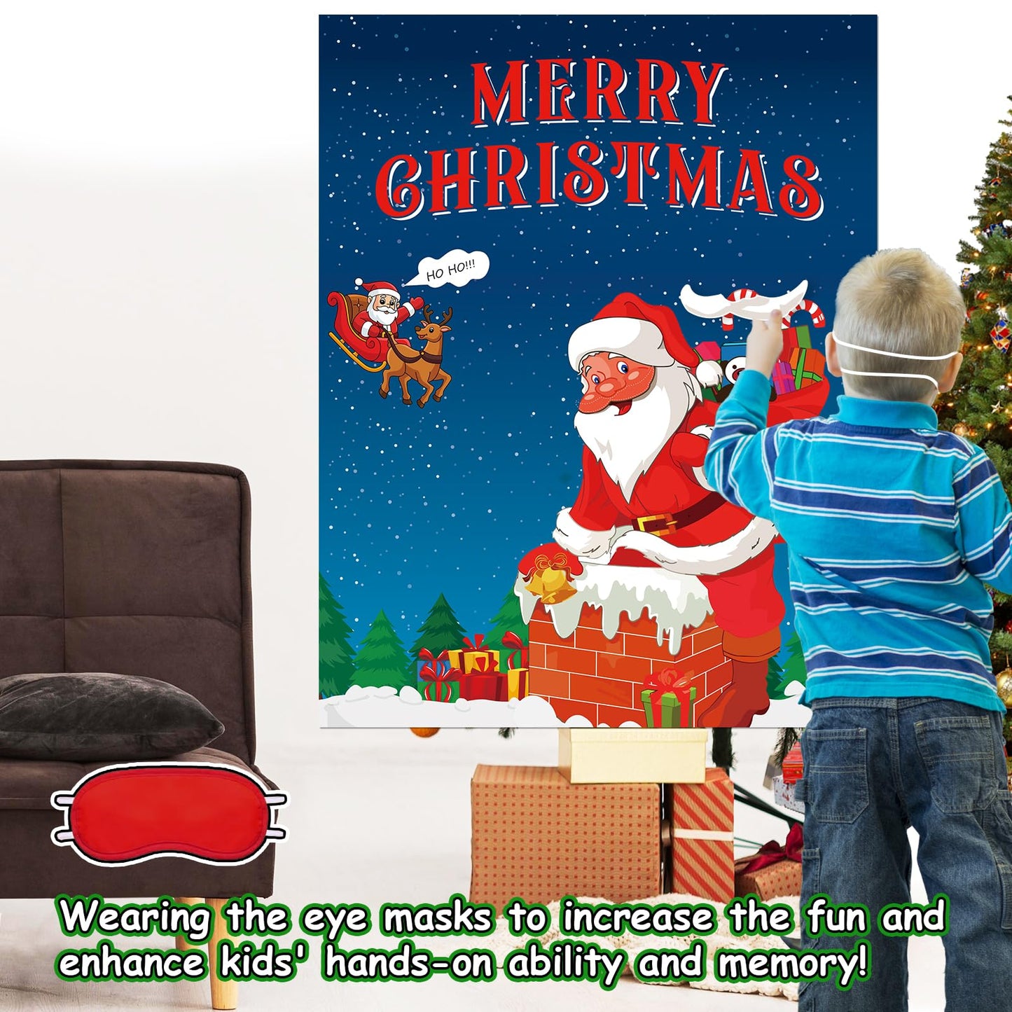 Christmas Party Supplies, Pin the Beard on the Santa, Christmas Stickers Games for Families Adults Kids Teens, Party Favors and Xmas Gifts New Year Activities Decorations with 12pcs Beard Stickers