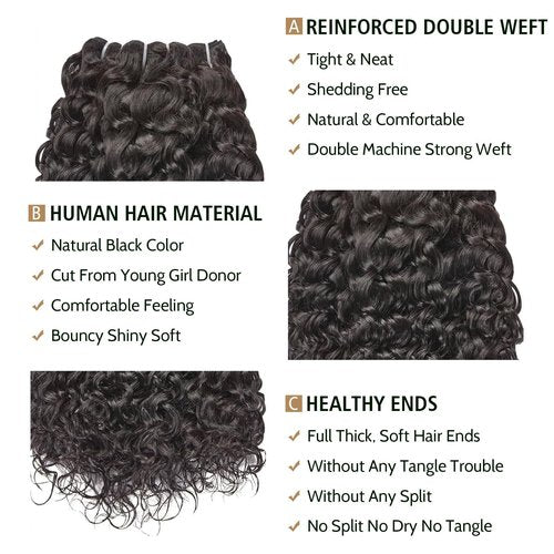 Wequeen 16A Deep Wave Human Hair Bundles 26 Inch 100% Unprocessed Brazilian Virgin Hair Quick Weave Bundles Human Hair Extensions Real Human Hair, Natural Black