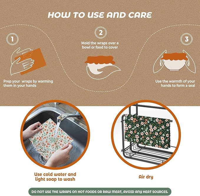 Akeeko Reusable Beeswax Food Wraps - Assorted 12 Pack, Reusable, Plastic-Free Food Storage, Sustainable Gifts, 3 Sizes (6S,4M,2L)