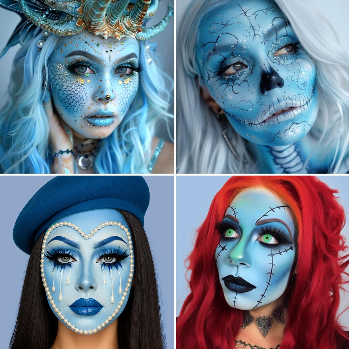 Light Blue Face Body Paint, Oil-based Face Painting Kit for Kids Adlut, Facepaint for Halloween Dead Bride Ice Queen Costume, Co