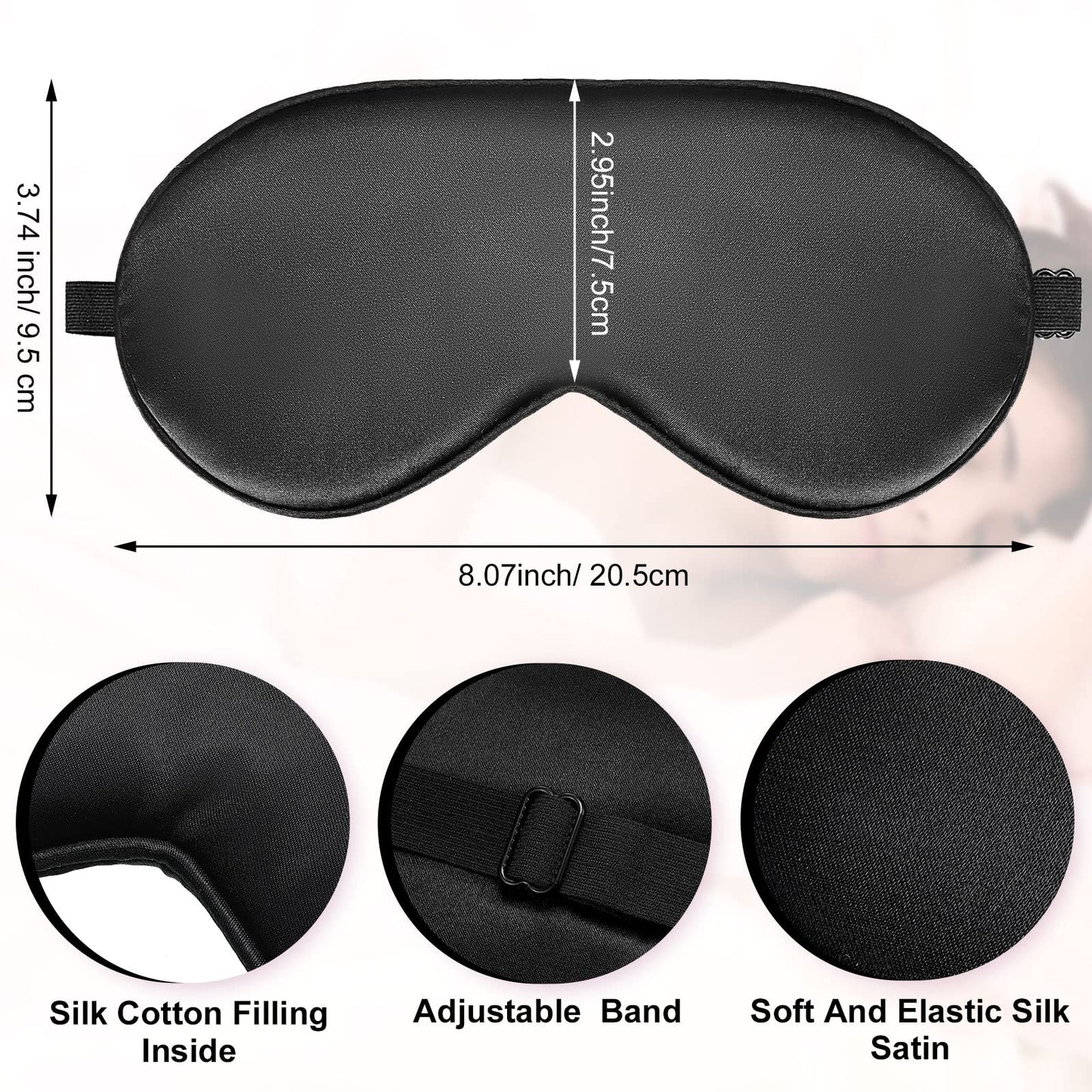 20 Pieces Silk Sleep Mask Eye Mask with Adjustable Strap Sleeping Cover Eye Cover Blindfold for Women Men Sleeping Travel(Black)