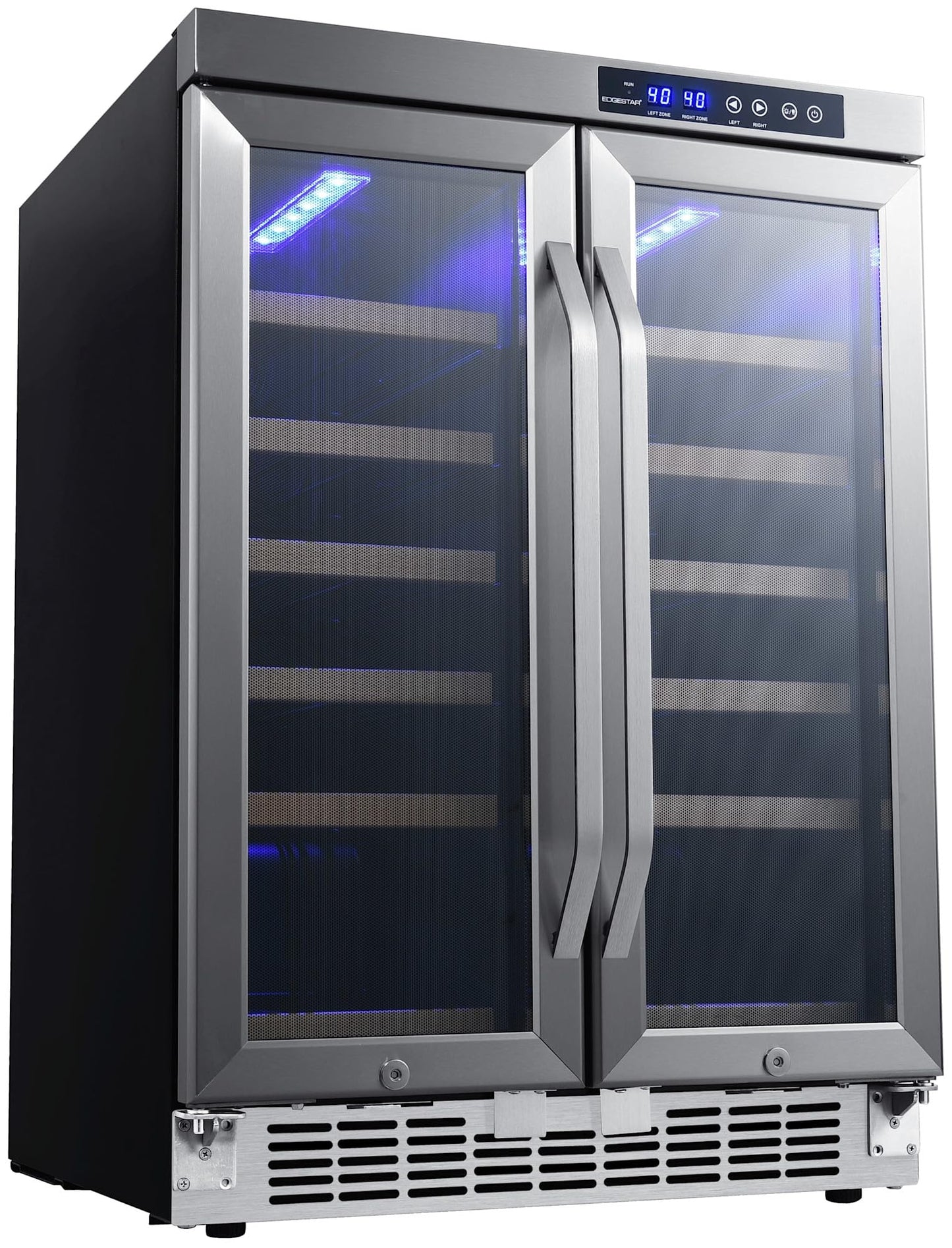 EdgeStar CWR362FD 24 Inch Wide 36 Bottle Built-In Wine Cooler with Dual Cooling Zones and French Doors - Stainless Steel