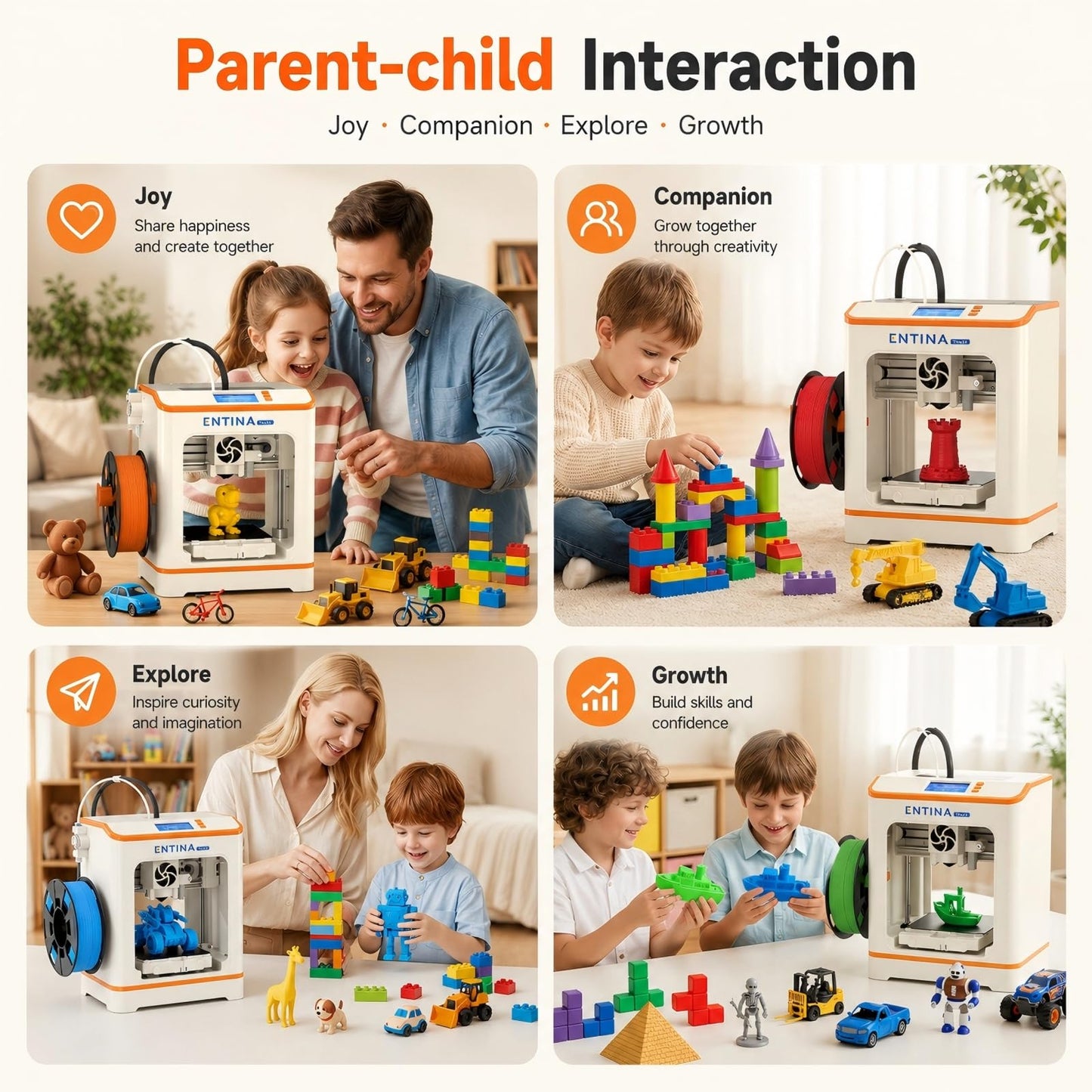 Entina Tina2C 3D Printer for Kids & Beginners, Fully Assembled Starter Mini 3D Printer, Start in 8 Mins, App & WiFi Control, Auto Leveling, 1500+ Model Library, 20+ Creative DIY Modules for STEM, Home