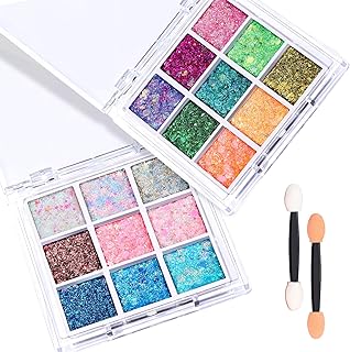 FANDAMEI 18-Color Face Glitter, Body Glitter Hair Glitter for Glitter Makeup, 2 PCS Glitter Gel 6 Color Themes, Chunky Gli...