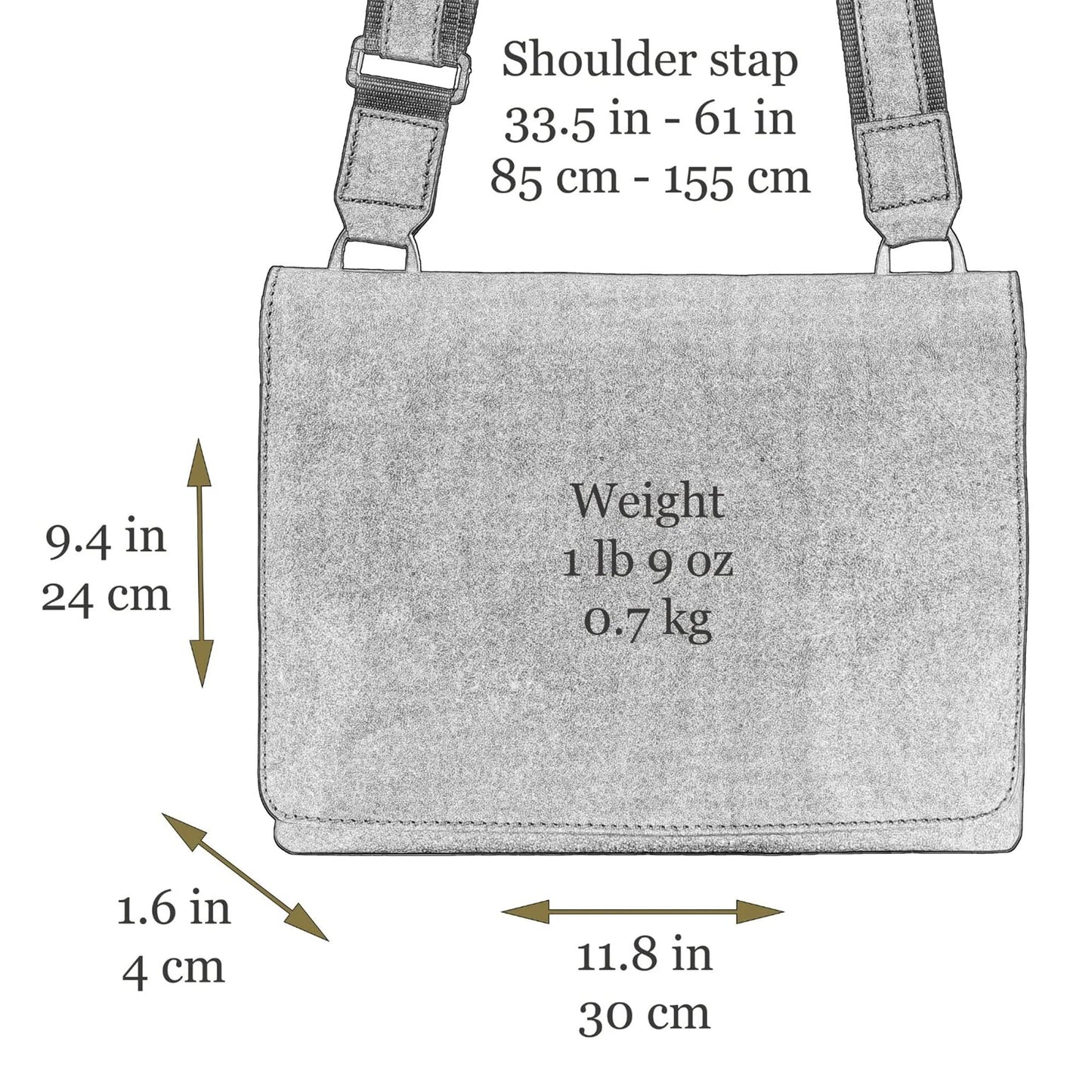 Time Resistance Leather Messenger Bag for Men - Crossbody Bag - Full Grain Leather - Tablet Sized Shoulder Bag (Black)