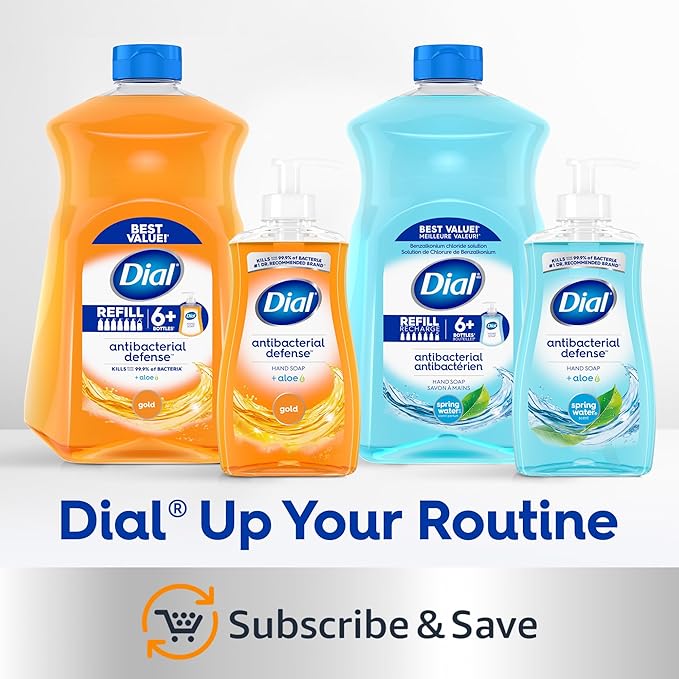 Dial Antibacterial Defense Liquid Hand Soap + Aloe, Gold Scent, 52 Fl Oz Hand Soap Refill (3 Count), Dermatologist-Tested, Gentle Formula