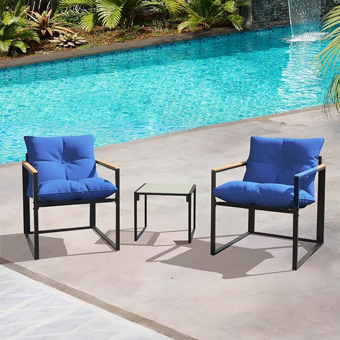 3D MATRIX Patio Furniture Set, 3 Piece Bistro Patio Sets, Small Bistro Set, Small Balcony Furniture (Blue)