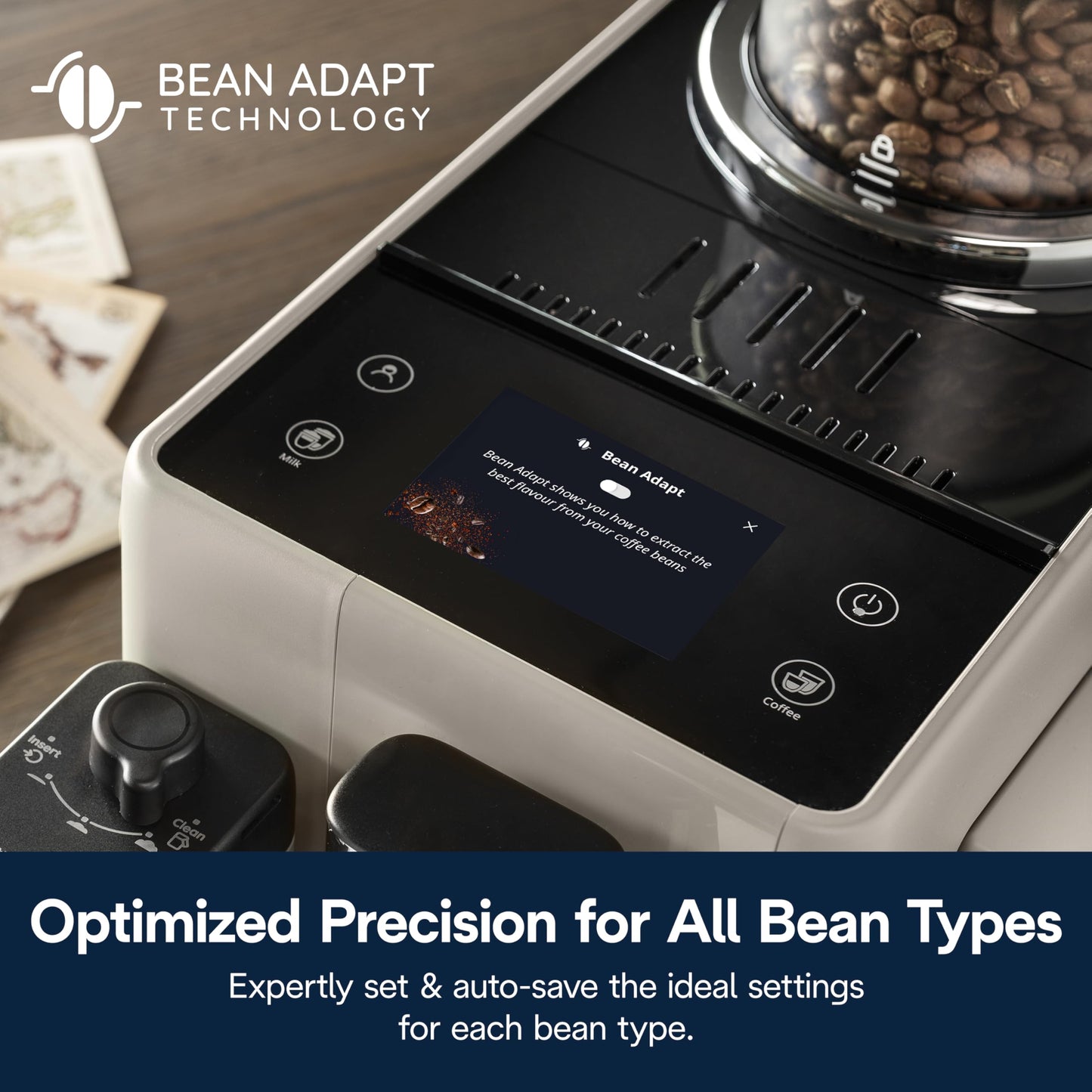 De'Longhi Rivelia Automatic Espresso Machine, Grinder & Frother, Easy Bean Switching, Beige