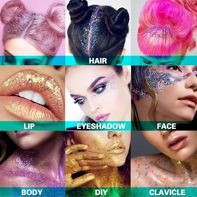 MEICOLY Navy Blue Face Body Glitter,4th of July Face Glitter Accessories,Mermaid Sequins Chunky Glitter Face Paint for Face/Body/Hair/Eye/Lip,Sparkly Body Glitter for Women and Kids