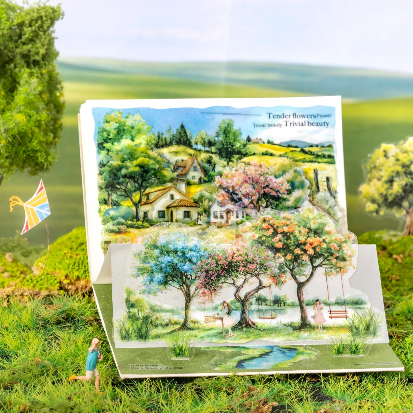 Scenery of a Tree PET Tape Set with Clip, 6 Rolls Decorative Landscape Stickers for Scrapbook, Journal and Crafts