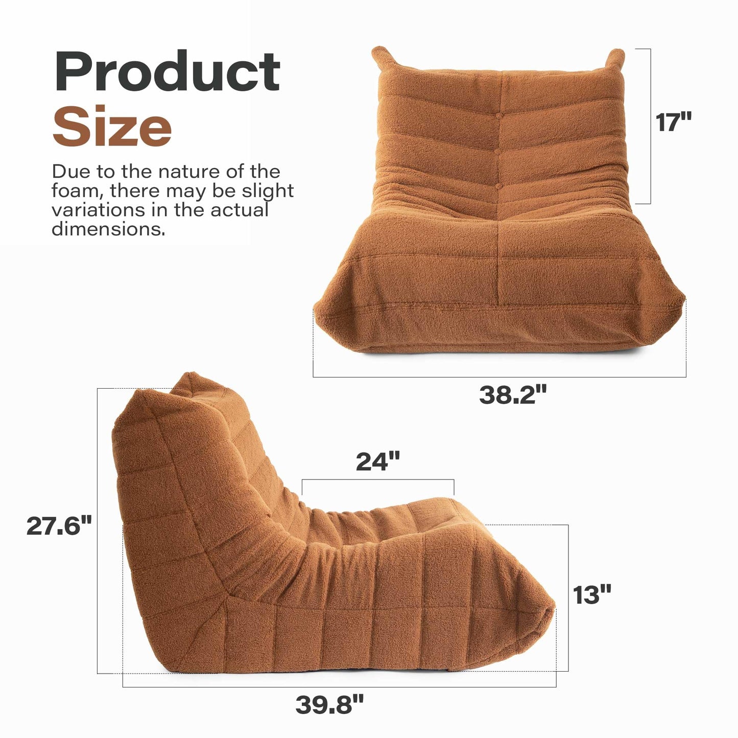 LAUSAINT HOME Bean Bag Chair for Adults Memory Foam Giant Bean Bag Chair with Ergonomic Design, Bean Bag Couch Chenille Fabric for Living Room and Bedroom, No Assembly Required (Brown)