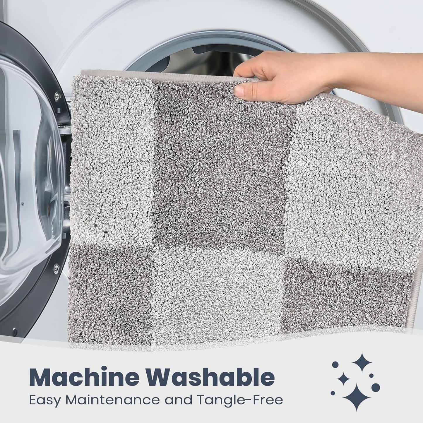 PURRUGS Bathroom Rug Non-Slip Machine Washable 24" x 36", Super Absorbent and Quick-Dry Bath Mat, Extra Soft and Plush Bath Rug for Shower, Bathtub and Sink, Light Grey & Grey