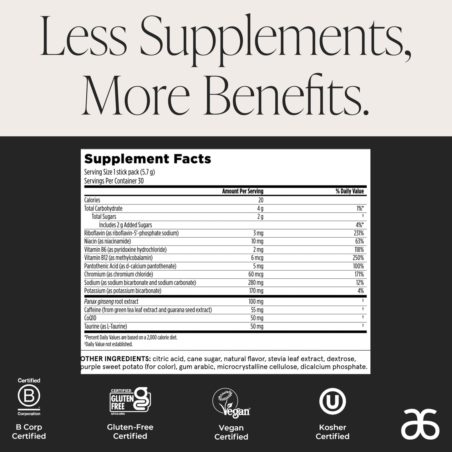 Arbonne Ginseng Energy Supplements - Blackberry Flavor Fizz Sticks, Energy Boost with Caffeine Powder from Guarana and Green Tea, Delicious Alternative to Caffeine Pills