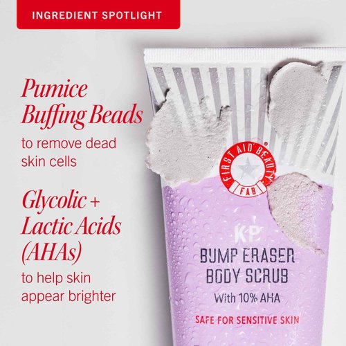 First Aid Beauty - KP Bump Eraser Body Scrub with 10% AHA, Keratosis Pilaris Skin Exfoliater with Glycolic and Lactic acids, Helps Reduce Chicken Skin Bumps, Safe for Sensitive Skin, 8 oz, 2ct