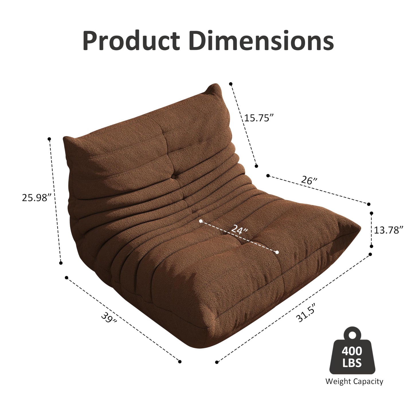 Bean Bag Chair, Oversized Bean Bag Chair for Living Room, Fireside Chair for Adults with Memory Foam Filled, Big Accent Sofa Lounge Floor Sofa for Gaming, Reading, Relax, No Assembly Required(Coffee)