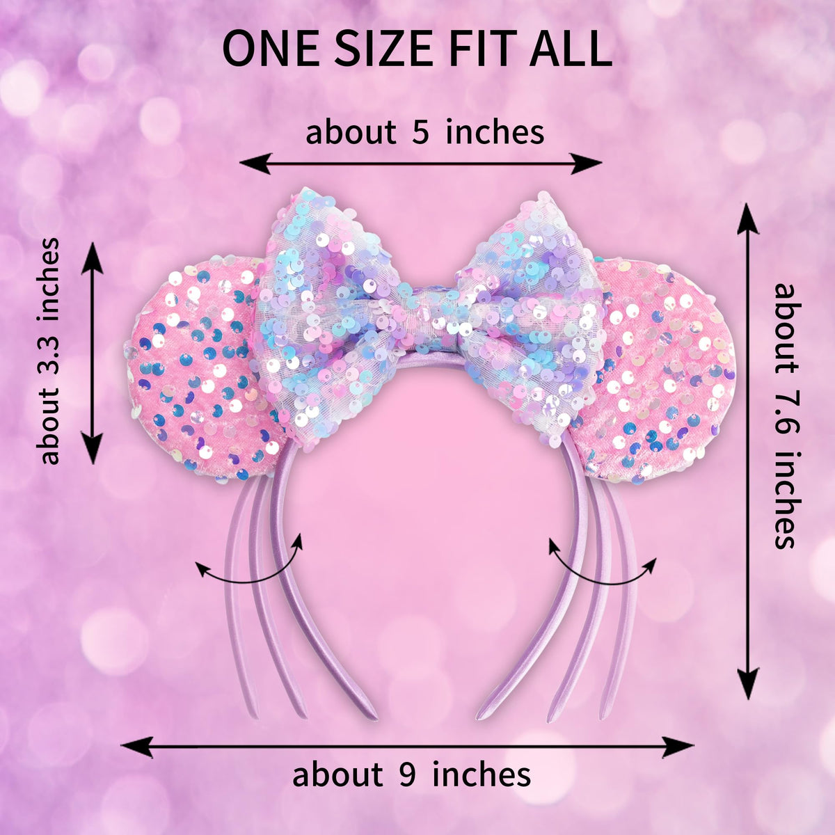 zhezesmila Sparkling Mouse Ears Sequin Bow Ears Headband for Women Hair Band Dazzling Accessories Headwear for Princess Costume