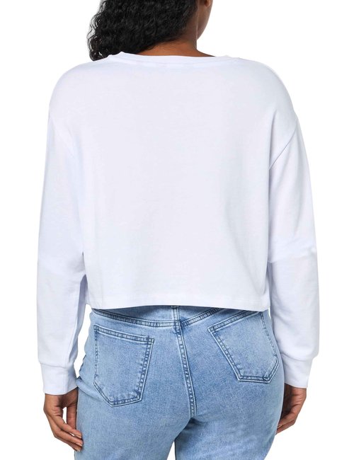 Armani Exchange Women's Rhinestone Logo Cropped Pullover Sweatshirt, Optic White, X-Small