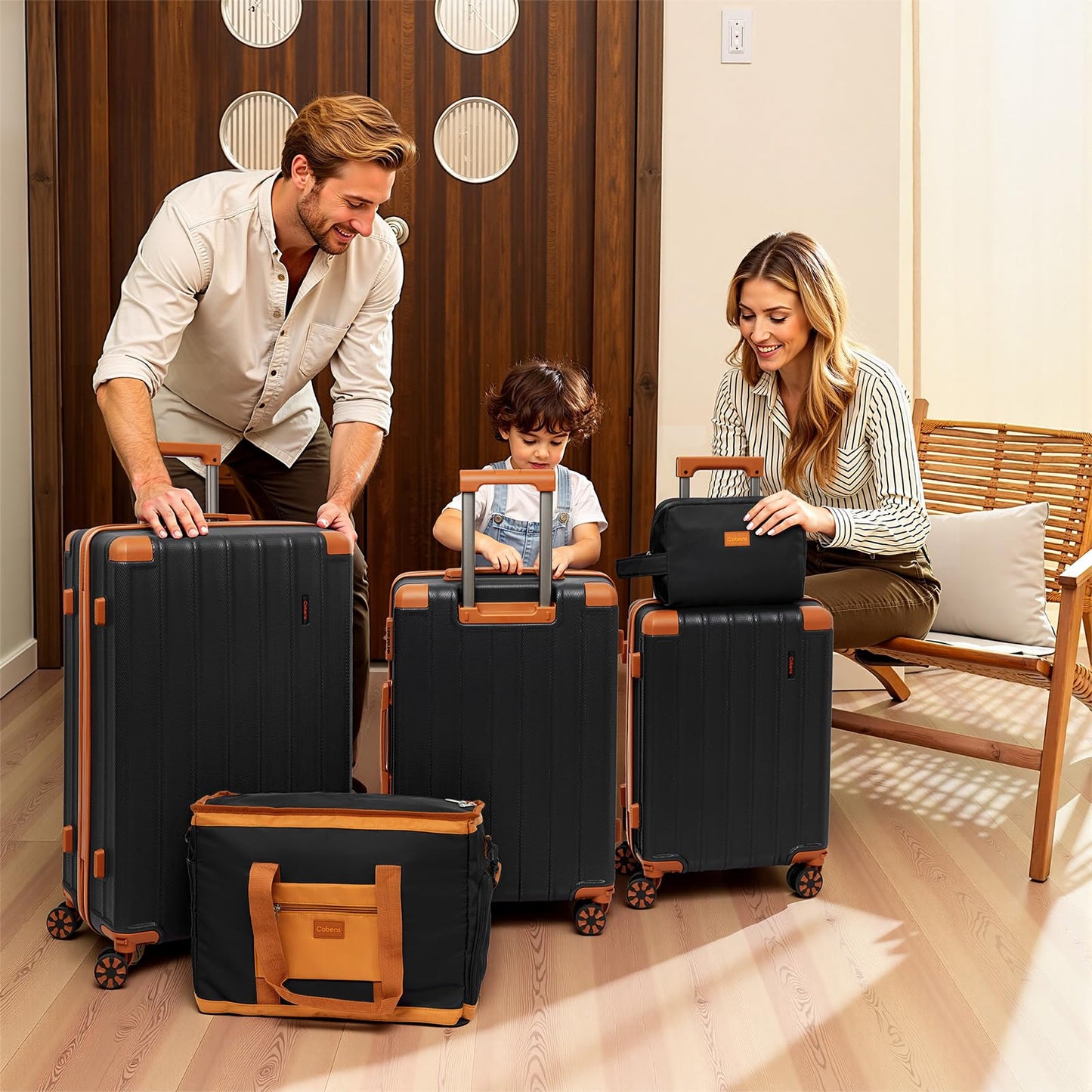 Cobens Luggage Sets 5 Piece Suitcase with Wheels,ABS Hard Case Luggage with Detachable Spinner Wheels,Carry on Luggage Set with TSA Lock (20/24/28 Inch