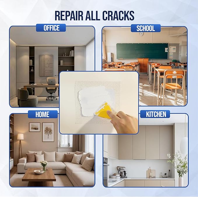 Wall Patch Repair Kit–10 Multi-Size Aluminum Mesh Patches (2″4″6″8″10″) with Scraper & 2 P180 Sandpapers| Drywall Hole Patch Kit for Sheetrock, Plaster&Ceiling Repair |Durable Self-Adhesive Value Pack