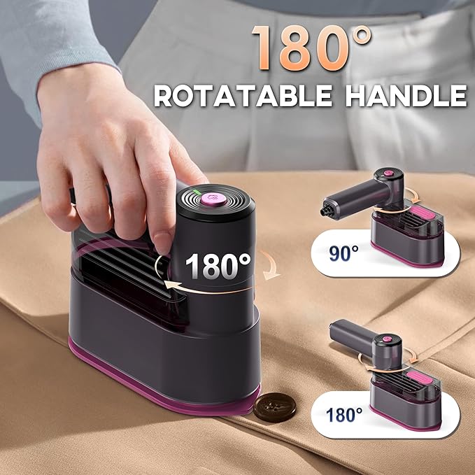 Travel Steamer - Portable Steamer for Clothes, 8FT Power Cord, Handheld Small Size Steam Iron Collapsible Design, Travel College Dorm Home Essentials (Purple)