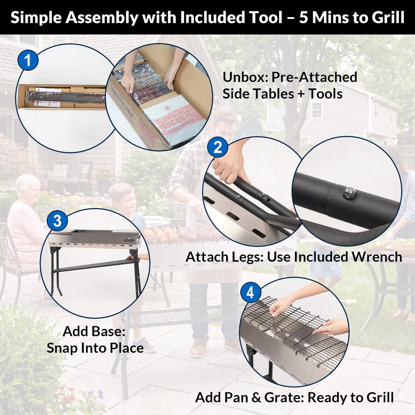 Charcoal Grill, Foldable Portable Camping Charcoal Grill, Stainless Steel BBQ Grill with Ceramic Grate, 2-in-1 Side Tables & Pull-Out Ash Pan Outdoor & Backyard Grill for Patio Cooking