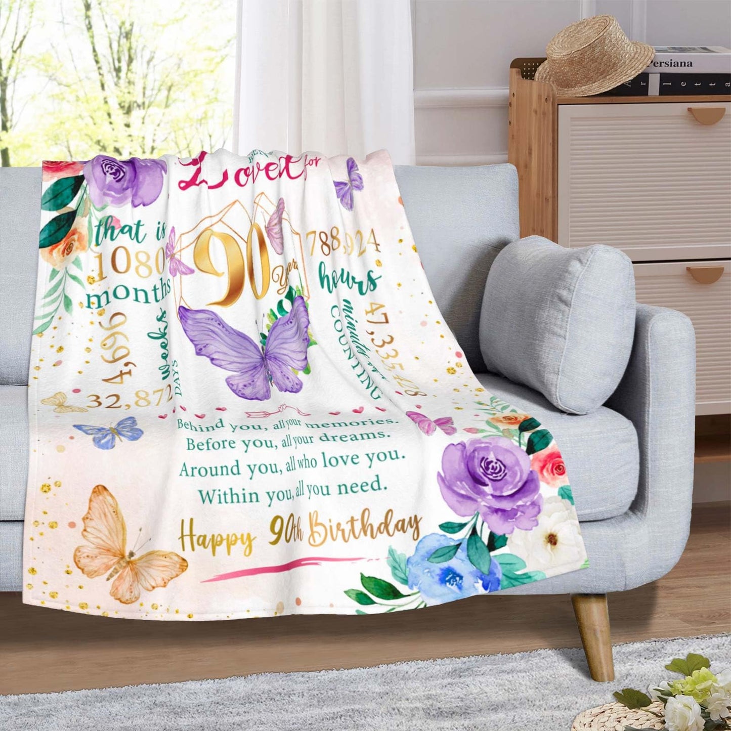 ZWERIVP 90th Birthday Gifts for Women, Best 90 Year Old Woman Birthday Present, Women 90th Bday Gift Ideas, 1935 Woman Present, Happy 90 Bday Decorations for Female Throw Blanket 50"X60"