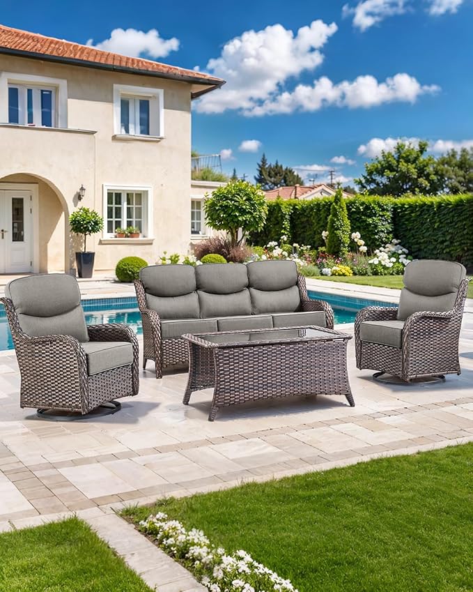 ACTREST Luxury 22x24/22x25 6-Inch Smile Outdoor Seat Cushions Set of 2 - Superior Comfortable Water-Repellent Patio Chair Cushion for Rattan Dining Swivel Chairs Loveseat Sectional Sofa - Grey