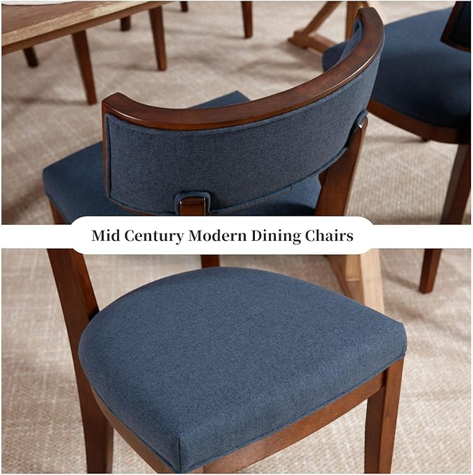 DM Furniture Linen Dining Chairs Set of 4 Upholstered Farmhouse Kitchen Chair with Solid Wood Legs Mid Century Modern Armless Side Chairs Dinner Chairs for Dining/Living Room/Restaurant