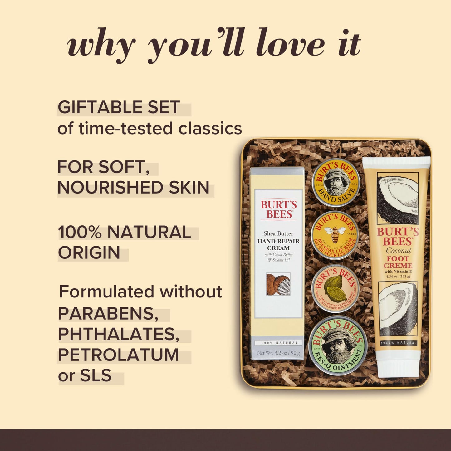Burt's Bees Back To School Gifts Ideas - Classics Set, 6 Products in Giftable Tin – Cuticle Cream, Hand Salve, Lip Balm, Res-Q Ointment, Hand Repair and Foot Cream