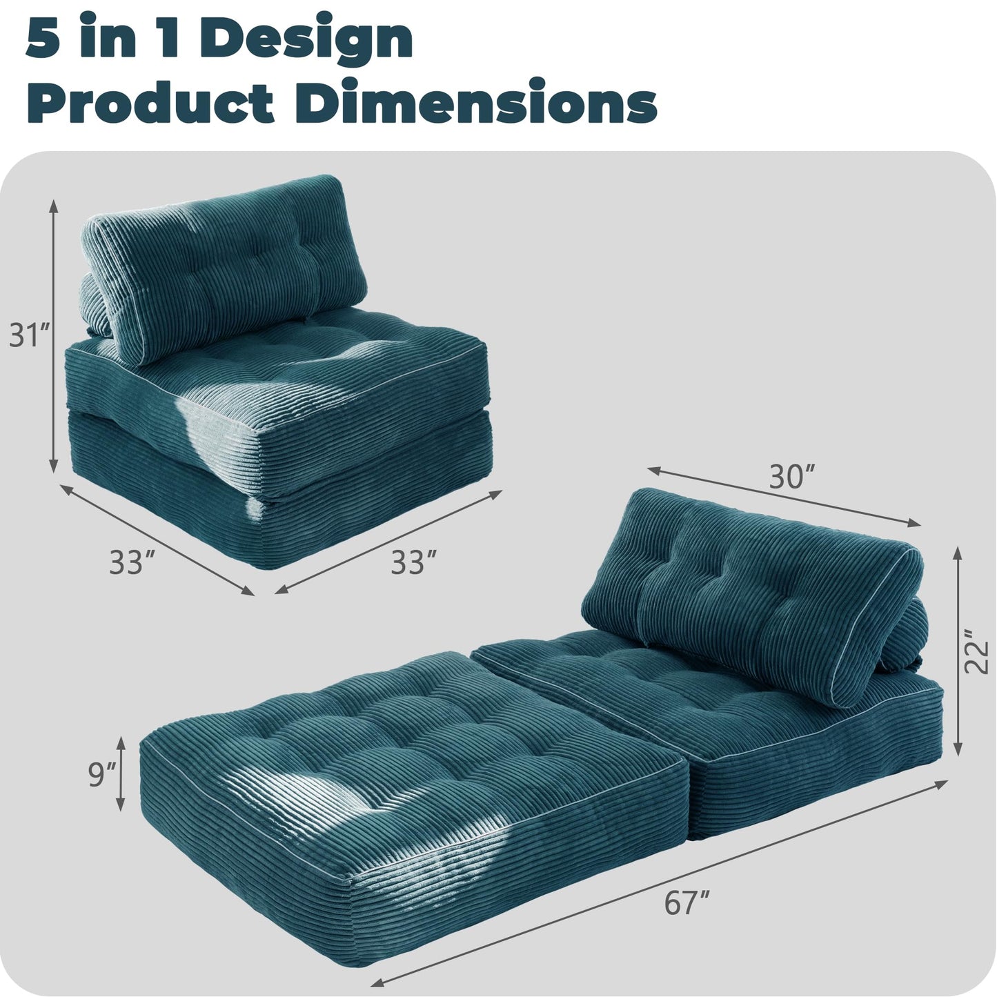 LFCREATOR Folding Sofa Bed,Convertible Sleeper Chair for Adults, Folding Sofa Bed Foam Filling Couch with Pillow,Sleeper Chairs Single Size Floor Mattress,Dark Blue