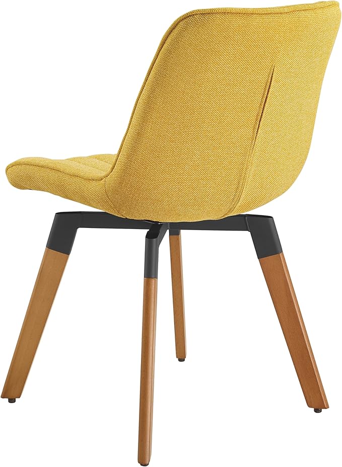 Art Leon Swivel Dining Chairs Set of 2, Mid Century Modern Kitchen Dining Room Chairs, Upholstered Fabric Armless Side Chair with Wood Legs for Living Room Bedroom, Yellow