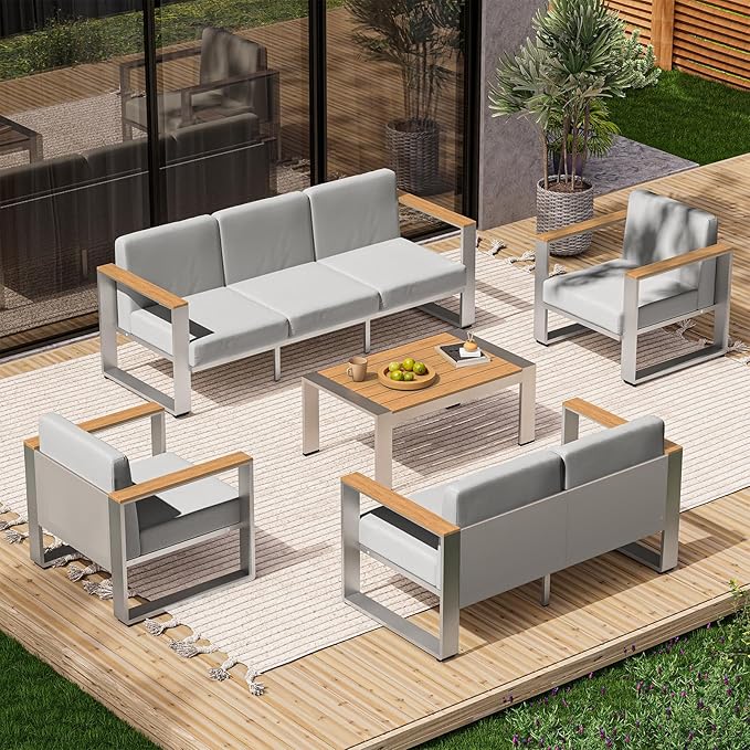 ComfCove Outdoor Aluminum 3-Seat Sofa, Modern Patio Patio Furniture with Wide Seat and Thick Cushions, All-Weather Oversized Couch for Deck, Porch
