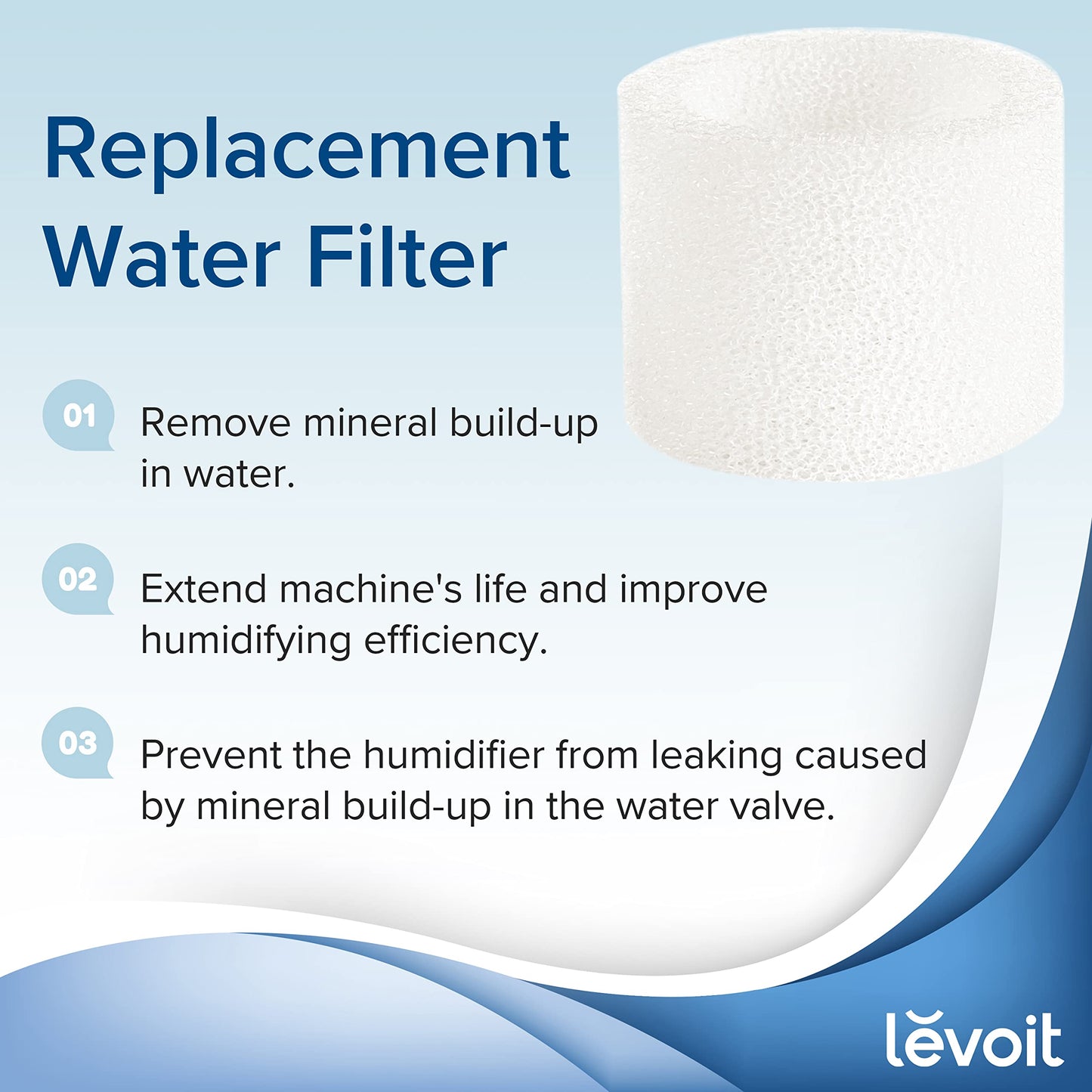 Levoit 10-Pack Humidifier Replacement Filters Capture Fine Particles in Water Tank to Improve Humidification Efficiency, Compatible with Classic 160, Dual150, Dual200S, LV600S, 10 Pack, White
