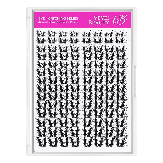VEYESBEAUTY Lash Clusters Individual Eyelash Extensions Thin & Invisible Band DIY False Eyelashes for Self-application Newbie's Five-Second Series Wispy Lash Tray, Bunny 8-16mm Mixed Length