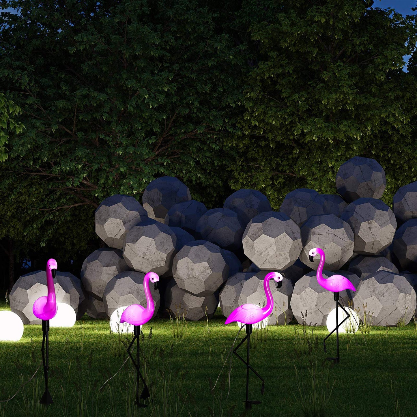 Mudder 3 Pieces Flamingo Solar Lights Outdoor Pink Flamingo Yard Stake Lights, Waterproof Lawn Garden Ornaments for Christmas Patio Pond Backyard Decor
