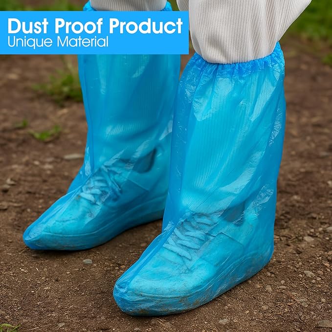 50 Pcs Disposable Waterproof Shoe Covers Non-Slip Overshoes for Men Women 19.7x15.4 Inches Blue Reusable for Rain Snow Outdoor Indoor Activities